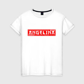 Женская футболка хлопок с принтом Ангелина/Angelina , 100% хлопок | прямой крой, круглый вырез горловины, длина до линии бедер, слегка спущенное плечо | angelina | name | names | ангелина | имена | имя