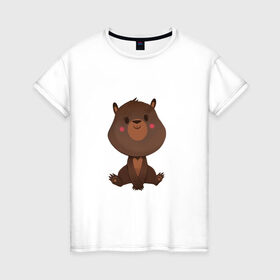 Женская футболка хлопок с принтом Медвежонок , 100% хлопок | прямой крой, круглый вырез горловины, длина до линии бедер, слегка спущенное плечо | косолапый | медведь | мишка | мишутка | парные