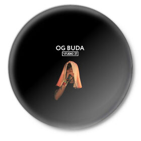 Значок с принтом OG Buda ,  металл | круглая форма, металлическая застежка в виде булавки | melon music | og buda | опг сити | русский рэп | рэп | тюмень | хип хоп