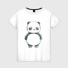 Женская футболка хлопок с принтом Панда , 100% хлопок | прямой крой, круглый вырез горловины, длина до линии бедер, слегка спущенное плечо | косолапый | медведь | медвежонок | черно белый