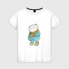 Женская футболка хлопок с принтом Медвежонок , 100% хлопок | прямой крой, круглый вырез горловины, длина до линии бедер, слегка спущенное плечо | берлога | зимняя спячка | мед | медведь | медвежонок | мишка