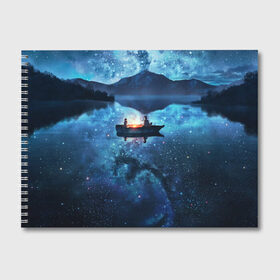 Альбом для рисования с принтом пара на лодке на озере ночью , 100% бумага
 | матовая бумага, плотность 200 мг. | Тематика изображения на принте: аниме | вдвоем | вместе | горы | двое | звезды | лодка | небо | ночь | озеро | пара | прогулка | река | рисунок | романтика | свидание