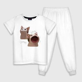 Детская пижама хлопок с принтом Cat Pop - Мем , 100% хлопок |  брюки и футболка прямого кроя, без карманов, на брюках мягкая резинка на поясе и по низу штанин
 | Тематика изображения на принте: art | cat | mem | meme | memes | music | pop | retro | style | арт | буп | кот | котенок | котик | котэ | мем | мемы | музыка | ретро