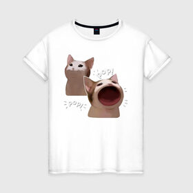 Женская футболка хлопок с принтом Cat Pop - Мем , 100% хлопок | прямой крой, круглый вырез горловины, длина до линии бедер, слегка спущенное плечо | art | cat | mem | meme | memes | music | pop | retro | style | арт | буп | кот | котенок | котик | котэ | мем | мемы | музыка | ретро