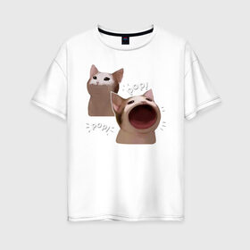 Женская футболка хлопок Oversize с принтом Cat Pop - Мем , 100% хлопок | свободный крой, круглый ворот, спущенный рукав, длина до линии бедер
 | art | cat | mem | meme | memes | music | pop | retro | style | арт | буп | кот | котенок | котик | котэ | мем | мемы | музыка | ретро