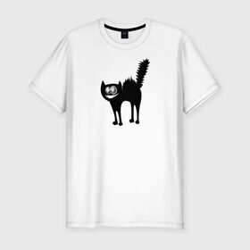 Мужская футболка хлопок Slim с принтом Забавный Кот , 92% хлопок, 8% лайкра | приталенный силуэт, круглый вырез ворота, длина до линии бедра, короткий рукав | animals | beast | eyes | глаза | животные | забавный | звери | зубы | кот | котенок | кошка | прикол | пушистый | смешной | черный