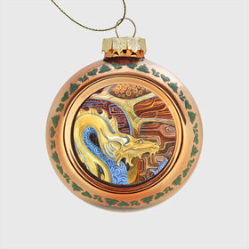 Стеклянный ёлочный шар с принтом узорчатый дракон , Стекло | Диаметр: 80 мм | Тематика изображения на принте: дракон | орнамент | узор