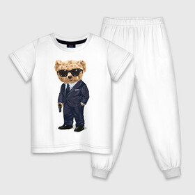 Детская пижама хлопок с принтом Мишка шпион , 100% хлопок |  брюки и футболка прямого кроя, без карманов, на брюках мягкая резинка на поясе и по низу штанин
 | агент | костюм | крутой | мишка | очки | пистолет | плюшевый | смокинг | шпион