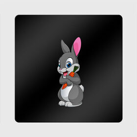 Магнит виниловый Квадрат с принтом ЗАЙКА , полимерный материал с магнитным слоем | размер 9*9 см, закругленные углы | Тематика изображения на принте: bunny | cartoon | hare | rabbit | белый | зайчик | заяц | кролик | морковка | мультик | серый