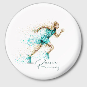 Значок с принтом Russia Running ,  металл | круглая форма, металлическая застежка в виде булавки | running | russia | russia running | бег | россия