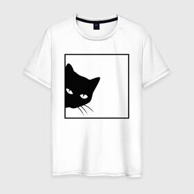 Мужская футболка хлопок с принтом BLACK CAT | ЧЕРНАЯ КОШКА , 100% хлопок | прямой крой, круглый вырез горловины, длина до линии бедер, слегка спущенное плечо. | black | cat | cats | creative | hunter | minimalism | night | кот | коте | котенок | котэ | кошка | креатив | креативная | минимализм | надпись | ночь | охотник | текст | черная | черный