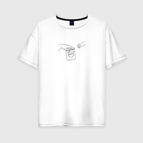 Женская футболка хлопок Oversize с принтом Вискас , 100% хлопок | свободный крой, круглый ворот, спущенный рукав, длина до линии бедер
 | Тематика изображения на принте: вискас | животные | искусство | кот | котик | прикол | сотворение адама | юмор