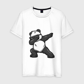 Мужская футболка хлопок с принтом PanDab , 100% хлопок | прямой крой, круглый вырез горловины, длина до линии бедер, слегка спущенное плечо. | dab | в очках | движение рукой | деб | дэб | панда | солнцезащитные очки