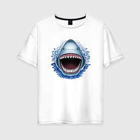 Женская футболка хлопок Oversize с принтом АКУЛА ЧЕЛЮСТИ , 100% хлопок | свободный крой, круглый ворот, спущенный рукав, длина до линии бедер
 | fish | jaws | megalodon | shark | teeth | white shark | акула | белая акула | зубы | клыки | мегалодон | пасть | рот | рыба | челюсти