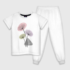 Детская пижама хлопок с принтом Одуванчики , 100% хлопок |  брюки и футболка прямого кроя, без карманов, на брюках мягкая резинка на поясе и по низу штанин
 | Тематика изображения на принте: зонтики | лето | растения | серый. одуванчик | сиреневый | сухоцветы | цветы