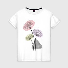 Женская футболка хлопок с принтом Одуванчики , 100% хлопок | прямой крой, круглый вырез горловины, длина до линии бедер, слегка спущенное плечо | зонтики | лето | растения | серый. одуванчик | сиреневый | сухоцветы | цветы
