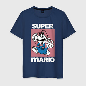 Мужская футболка хлопок с принтом Супер Марио с грибочком , 100% хлопок | прямой крой, круглый вырез горловины, длина до линии бедер, слегка спущенное плечо. | Тематика изображения на принте: игры | марио | марио с грибочком | супер марио