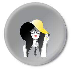 Значок с принтом Fashion ,  металл | круглая форма, металлическая застежка в виде булавки | женщина | красота | мода | шляпа