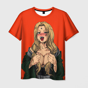 Мужская футболка 3D с принтом Ahegao Цунаде , 100% полиэфир | прямой крой, круглый вырез горловины, длина до линии бедер | ahegao | anime | anime girl | ахегао | девушка | охегао | семпай | цунаде | цунадэ