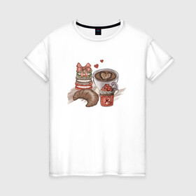 Женская футболка хлопок с принтом Завтрак мечты , 100% хлопок | прямой крой, круглый вырез горловины, длина до линии бедер, слегка спущенное плечо | варенье | кофе | круассан | макарон | макарун