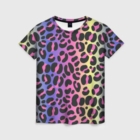 Женская футболка 3D с принтом Neon Leopard Pattern , 100% полиэфир ( синтетическое хлопкоподобное полотно) | прямой крой, круглый вырез горловины, длина до линии бедер | africa | afrika | gradient | summer | tropical | африка | африканский узор | градиент | леопард | леопардовый узор | лето | неон | неоновое свечение | паттерт | пятна | разные цвета | саванна | тропики | тропический узор