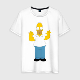 Мужская футболка хлопок с принтом Гомер Симпсон , 100% хлопок | прямой крой, круглый вырез горловины, длина до линии бедер, слегка спущенное плечо. | homer simpson | гомер | гомер симпсон | пугающий гомер симпсон | симпсоны