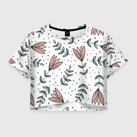 Женская футболка Crop-top 3D с принтом Весенние цветы , 100% полиэстер | круглая горловина, длина футболки до линии талии, рукава с отворотами | Тематика изображения на принте: cute | spring | весеннее | весна | нежность | цветы