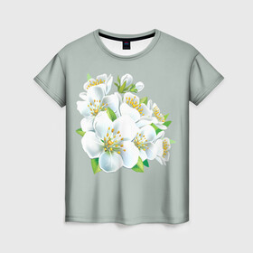 Женская футболка 3D с принтом Весна , 100% полиэфир ( синтетическое хлопкоподобное полотно) | прямой крой, круглый вырез горловины, длина до линии бедер | лепестки | распустились | цветение | цветы | яблоня