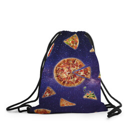 Рюкзак-мешок 3D с принтом Пицца в космосе , 100% полиэстер | плотность ткани — 200 г/м2, размер — 35 х 45 см; лямки — толстые шнурки, застежка на шнуровке, без карманов и подкладки | meat | pizza | space | youtube | еда | космос | мемы | пицца | психоделика | ютуб
