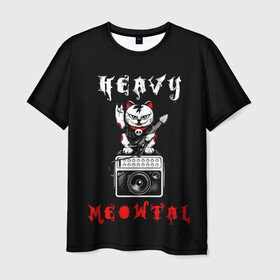 Мужская футболка 3D с принтом КОТ ХЕВИ МЕТАЛ , 100% полиэфир | прямой крой, круглый вырез горловины, длина до линии бедер | heavy metal | meowtal | rock | rock never die | rock never dies | кот | котик | кошак | кошка | металл | не умирает | рок | рок никогда не умрет | роцк | хеви метал | хэви метал