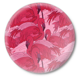 Значок с принтом розовые фламинго ,  металл | круглая форма, металлическая застежка в виде булавки | flamingo | птицы | розовый | фламинго