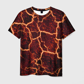 Мужская футболка 3D с принтом Лава , 100% полиэфир | прямой крой, круглый вырез горловины, длина до линии бедер | лава | огонь | пламя | разлом | текстура | трещины
