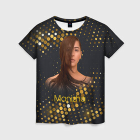 Женская футболка 3D с принтом Manizha Gold Black , 100% полиэфир ( синтетическое хлопкоподобное полотно) | прямой крой, круглый вырез горловины, длина до линии бедер | manizha | далеровна | душанбе | евровидение | евровидение 2021 | манижа | певица | таджикистан | хамраева