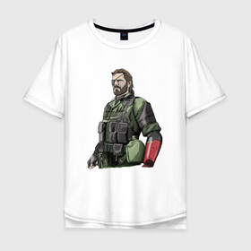 Мужская футболка хлопок Oversize с принтом Солид Снейк , 100% хлопок | свободный крой, круглый ворот, “спинка” длиннее передней части | metal gear | solid snake | военный | солид снейк
