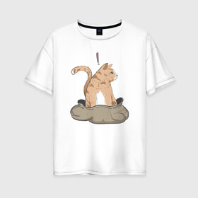 Женская футболка хлопок Oversize с принтом Кот в мешке , 100% хлопок | свободный крой, круглый ворот, спущенный рукав, длина до линии бедер
 | cat | кот в мешке | кот из мема | рыжий котик | удивленный кошак