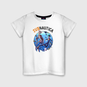 Детская футболка хлопок с принтом Sabnautica , 100% хлопок | круглый вырез горловины, полуприлегающий силуэт, длина до линии бедер | sabnautica | ласка | морской император | пискун | рыба пузырь | сабнавтика | сабнатика