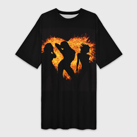 Платье-футболка 3D с принтом Огненная кизомба ,  |  | вечеринка | девушки | огонь | отдых | сердце | танцы