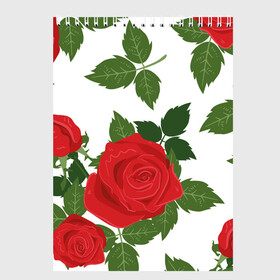 Скетчбук с принтом Большие розы , 100% бумага
 | 48 листов, плотность листов — 100 г/м2, плотность картонной обложки — 250 г/м2. Листы скреплены сверху удобной пружинной спиралью | арт | белый | большие бутоны | большие розы | большой бутон | зелёный | красная роза | красные розы | красные цветы | красный | красный цветок | листок | листья | поле | поле цветов | рисунок | роза