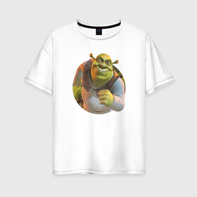 Женская футболка хлопок Oversize с принтом Шрек , 100% хлопок | свободный крой, круглый ворот, спущенный рукав, длина до линии бедер
 | shrek | зеленый | шрек20 | шрэк