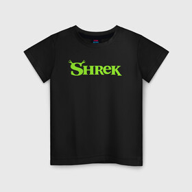 Детская футболка хлопок с принтом Shrek | Logo (Z) , 100% хлопок | круглый вырез горловины, полуприлегающий силуэт, длина до линии бедер | Тематика изображения на принте: dreamworks | logo | shrek | зелёный огр | мульт | мультфильм | приключения