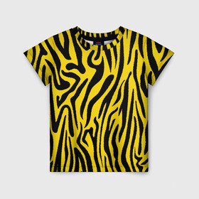 Детская футболка 3D с принтом Тигровые полоски , 100% гипоаллергенный полиэфир | прямой крой, круглый вырез горловины, длина до линии бедер, чуть спущенное плечо, ткань немного тянется | абстракция | зоопринт | орнамент | полоски | полосы | пчелиный | тигровый