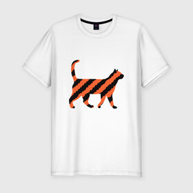 Мужская футболка хлопок Slim с принтом Black-Orange Cat , 92% хлопок, 8% лайкра | приталенный силуэт, круглый вырез ворота, длина до линии бедра, короткий рукав | animal | cat | cute | kitty | meow | друг | животные | киска | китти | кот | котенок | котик | котэ | кошечка | кошка | милый | мур | мяу | питомец | тигр