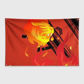 Флаг-баннер с принтом Огненный лев , 100% полиэстер | размер 67 х 109 см, плотность ткани — 95 г/м2; по краям флага есть четыре люверса для крепления | Тематика изображения на принте: красный | лев | линии | огненный | огонь | пламя | рисунки
