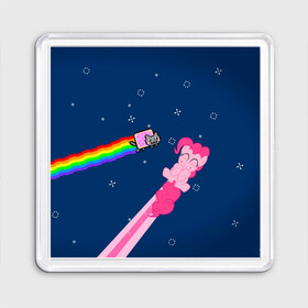 Магнит 55*55 с принтом Nyan cat x Pony , Пластик | Размер: 65*65 мм; Размер печати: 55*55 мм | Тематика изображения на принте: my little pony | nyan cat | дружба это чудо | единорог | единороги | май литл пони | мульт | мультфильм | нян кэт