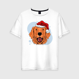 Женская футболка хлопок Oversize с принтом Рождественский пёс , 100% хлопок | свободный крой, круглый ворот, спущенный рукав, длина до линии бедер
 | животные | новый год | праздник | рождество | собака