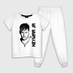 Детская пижама хлопок с принтом Neymar Jr черный портрет , 100% хлопок |  брюки и футболка прямого кроя, без карманов, на брюках мягкая резинка на поясе и по низу штанин
 | brazil | champions | fifa | junior | neymar | neymar jr | paris saint germain | psg | uefa | бразилия | джуниор | младший | наймар | неймар | пари сен жермен | петух | псж | сборная бразилии | уефа | фифа | футбик | футбол 