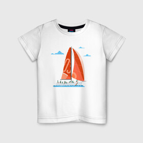 Детская футболка хлопок с принтом КРАСНЫЙ ПАРУСНИК | RED SAILBOAT (Z) , 100% хлопок | круглый вырез горловины, полуприлегающий силуэт, длина до линии бедер | boat | sailboat | ship | ships | кораблик | кораблики | корабль | красный парус | лодка | лодочка | лодочка на белом | мореход | одинокая лодка | парус | парусник | судно | яхта | яхты