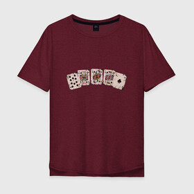 Мужская футболка хлопок Oversize с принтом Royal Flush Флеш Роял Покер , 100% хлопок | свободный крой, круглый ворот, “спинка” длиннее передней части | Тематика изображения на принте: art | cards | casino | king | play cards | poker | retro | texas hold em | vintage | арт | валет | винтаж | дама | игральные карты | иллюстрация | казино | комбинация | король | ретро | старые карты | техасский холд | туз | флеш рояль