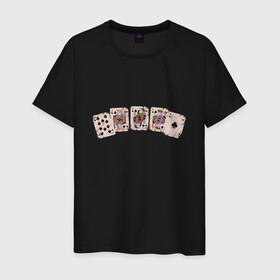 Мужская футболка хлопок с принтом Royal Flush Флеш Роял Покер , 100% хлопок | прямой крой, круглый вырез горловины, длина до линии бедер, слегка спущенное плечо. | art | cards | casino | king | play cards | poker | retro | texas hold em | vintage | арт | валет | винтаж | дама | игральные карты | иллюстрация | казино | комбинация | король | ретро | старые карты | техасский холд | туз | флеш рояль