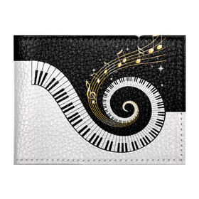 Обложка для студенческого билета с принтом МУЗЫКАЛЬНЫЙ УЗОР , натуральная кожа | Размер: 11*8 см; Печать на всей внешней стороне | black and white | gold | music | notes | piano | звуки | золото | клавиши | красота | музыка | ноты | рояль | спираль | узор | черно белое